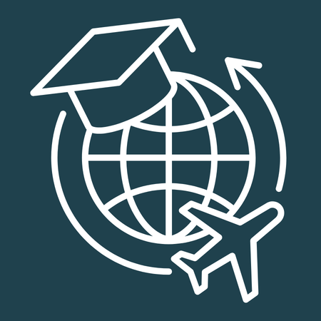 Graduation cap and plane circling a globe icone Placeholder Grid Image