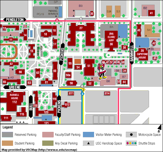 Central Campus Map map of central UofSC Campus