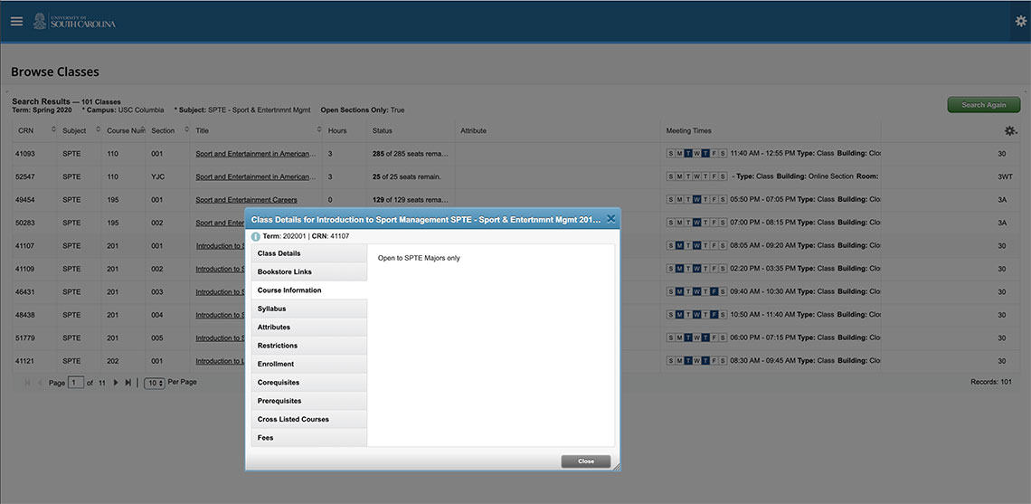 Course information search sample Course information search sample