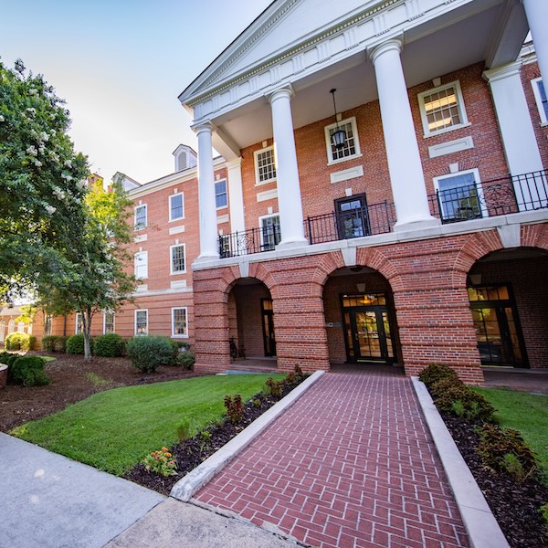 brick building with brick walkway