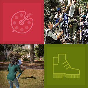 four squares with images and icons representing cool classes for Fall 2025